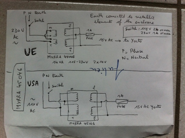 cabling 115V 230V -&gt; 15V AC