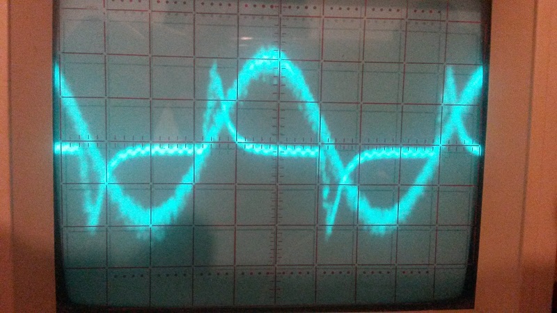 from r372 to r296, sinewave on input with noise, Inpulse train on output with noise, same voltage scale